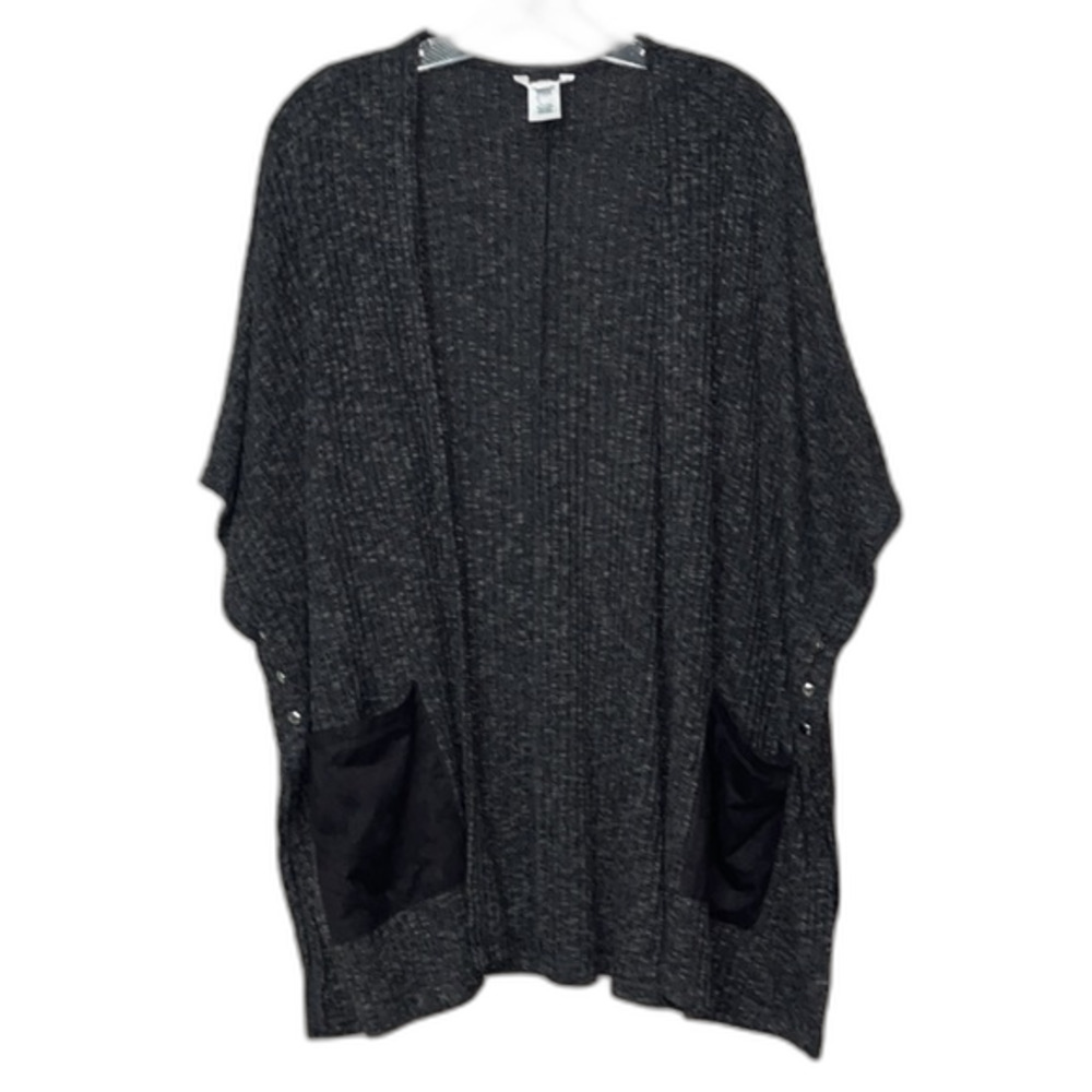 Candies Open Front Cardigan Ribbed Poncho with Suede Pockets/button detail L/XL